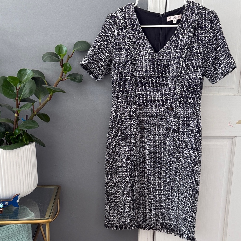 Nanette Lepore Black and White Tweed V-Neck Dress